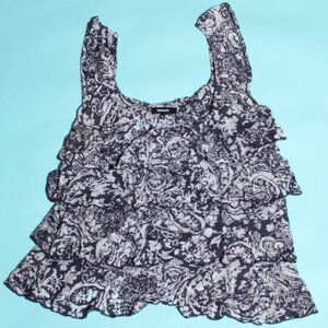 Blue Paisley Tiered Ruffle Sleeveless Shirt